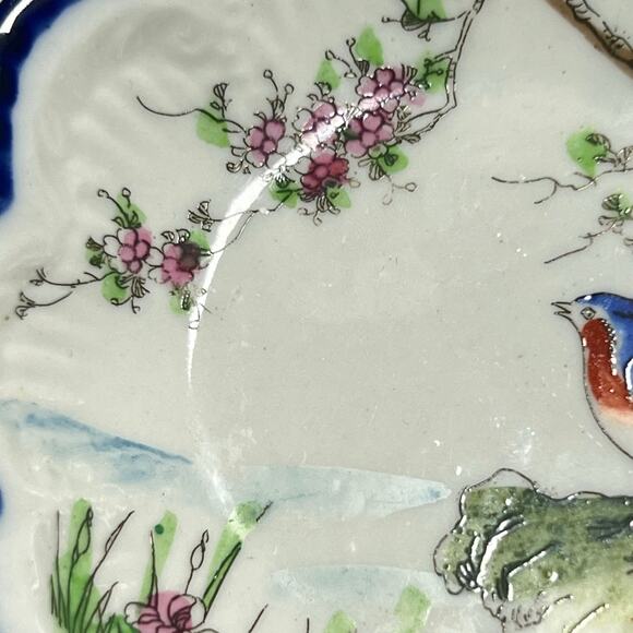 Vintage 20s Set 4 Seto Japanese Cobalt Blue Handpainted Bird Porcelain Dishes - Picture 6 of 11